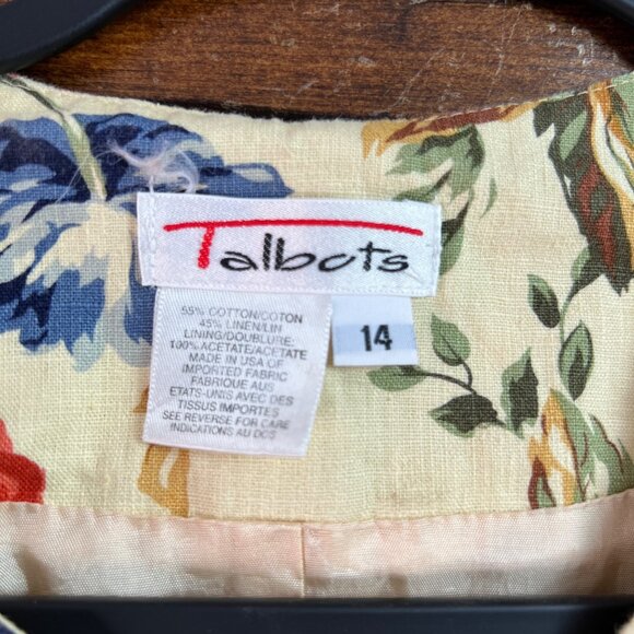 Vintage Talbots Linen Blend Floral Midi Dress Short Sleeve Women's Size 14 READ - Picture 7 of 15